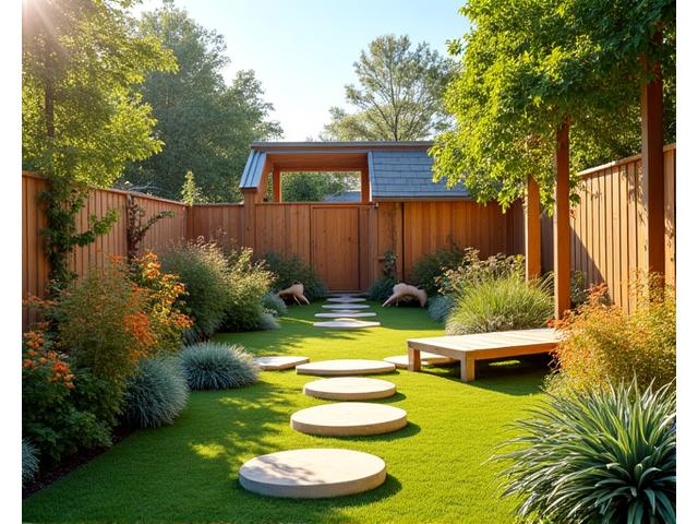 Jardín familiar con zona de juegos naturales