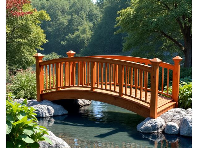 Puente decorativo de madera en jardín